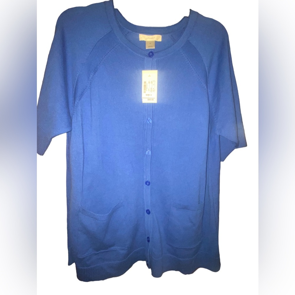 CJ Banks size 1X short sleeve blue lightweight sweater cardigan worn 2x. Not new